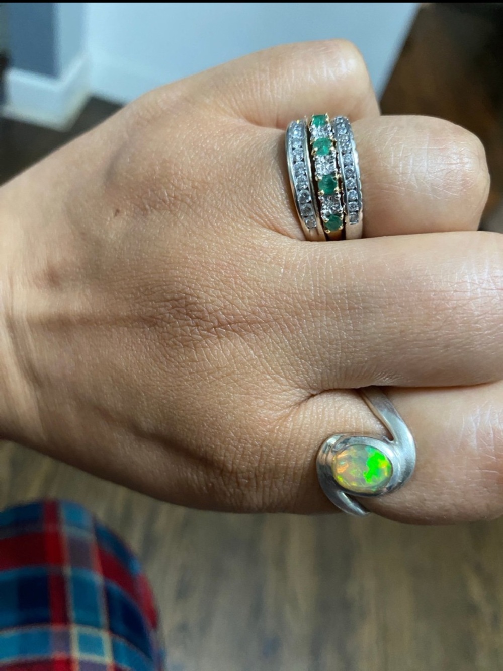 Sterling Silver Opal Ring with Green Opal Accent size 9
